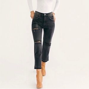 Free People Black High-Waisted Edgy Distressed Jeans